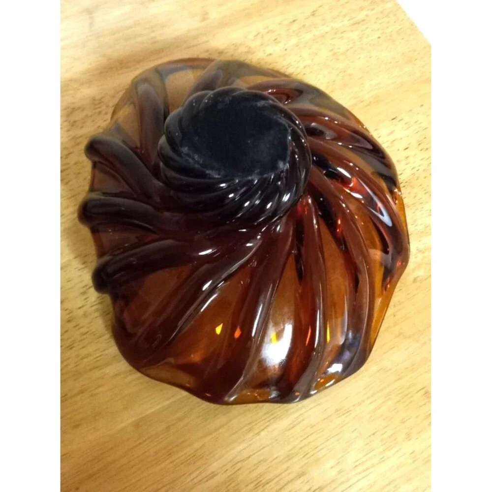 Vintage MCM Murano Style Amber Art Glass Ruffled Swirled Bowl /Catchall 8